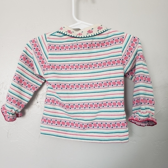 Wrangler Vintage Baby Girl 12 Months Long Sleeve Shirt Pink Blue Striped Floral - Picture 6 of 7